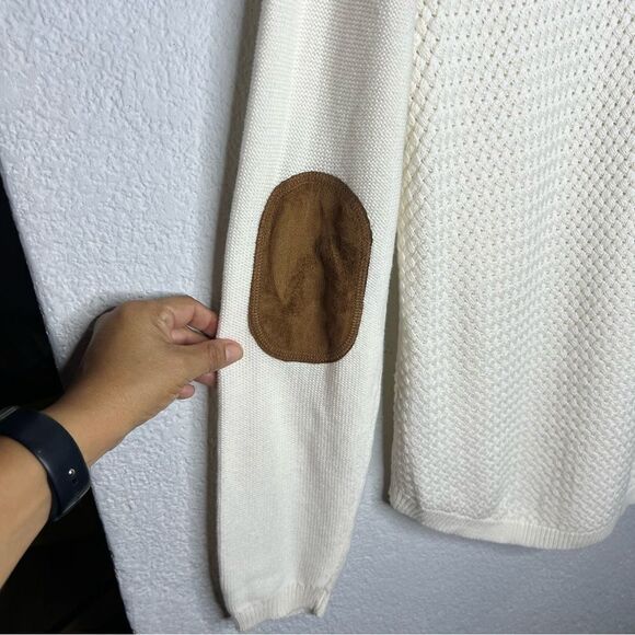 New! Lety & Me Josey Elbow Patch Crew Neck Knit White Women’s Sweaters Sz XL - Picture 8 of 11